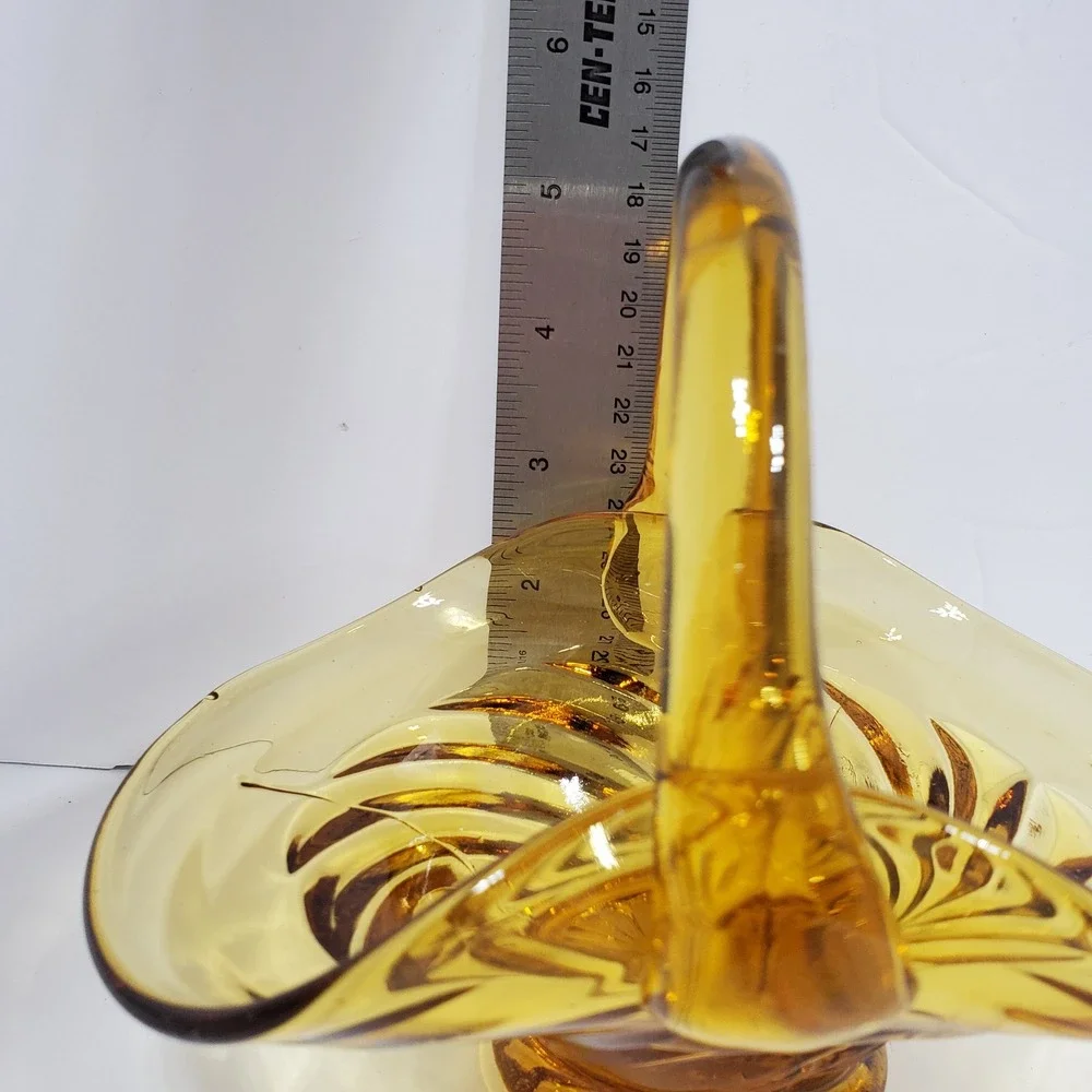 Vintage Amber Glass Swirl Basket Decor Amber Hand Blown Art Glass